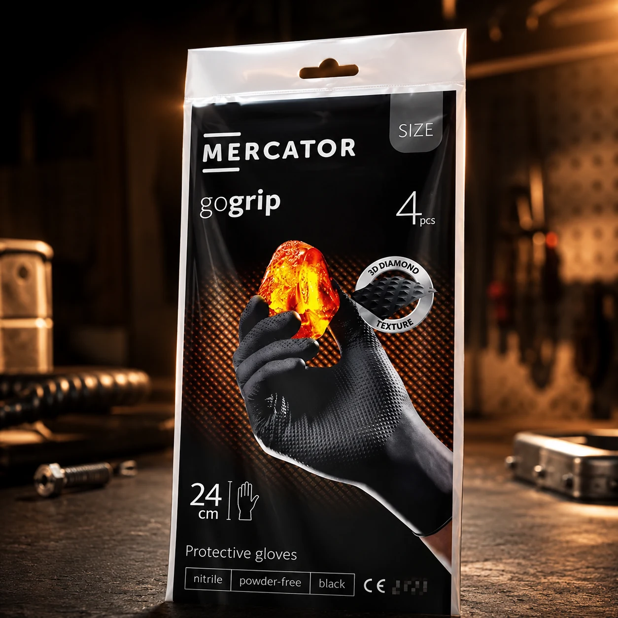 Рукавички нітрилові універсальні нестерильні неприпудрені Mercator gogrip® M black 4шт/уп  17209133 — Торгівля та облік