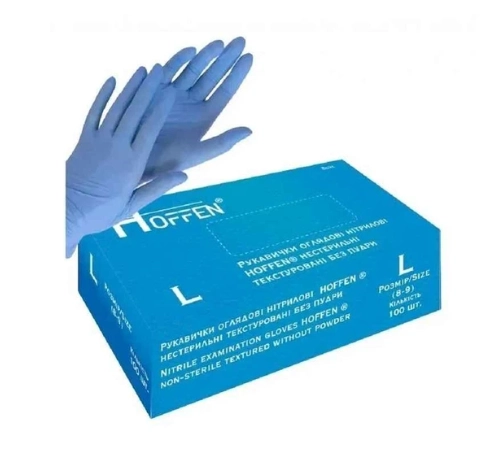 Рукавички оглядові нітрилові Hoffen неприпудрені блакитні L 50 пар — фото 2