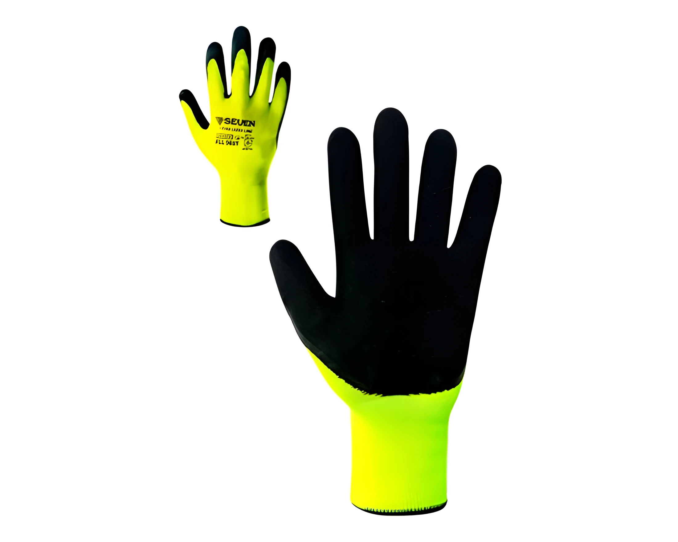 Рукавички синтетичні салатові з чорним неповним спіненим латексним покриттям FLL9857 б р.10 69857