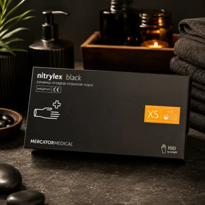 Рукавиці одноразові нітрилові чорні NITRYLEX BLACK розмір M 50 пар