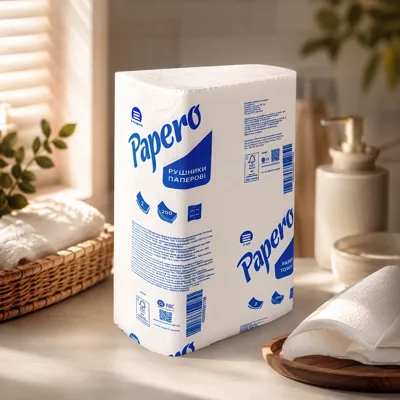 Рушники паперові целюлозні Papero Z-подібні 22,5х22 см 160 листів 2-х шаровий білий RN010