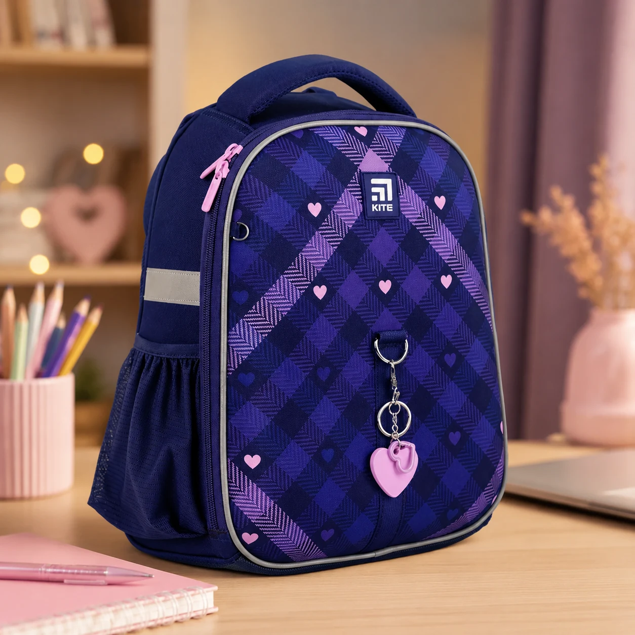 Рюкзак Kite Education каркасний 555 Check and Hearts — Рюкзаки та ранці