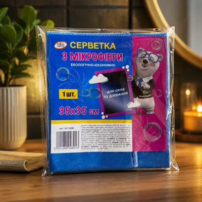 Серветка з мікрофібри для скла та дзеркала 35х35 Офіс Центр 1шт ОС112245