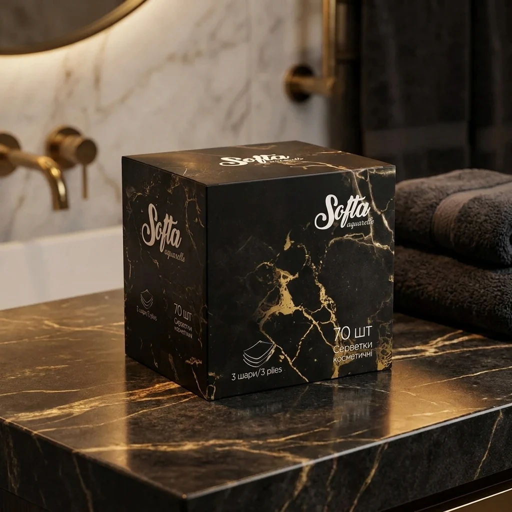 Серветки косметичні сухі 3-х шар Softa Black Chisto 70шт — 