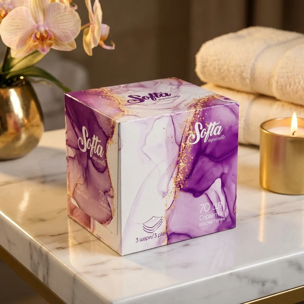 Серветки косметичні сухі 3-х шар Softa Violet Chisto 70шт 67736 — 