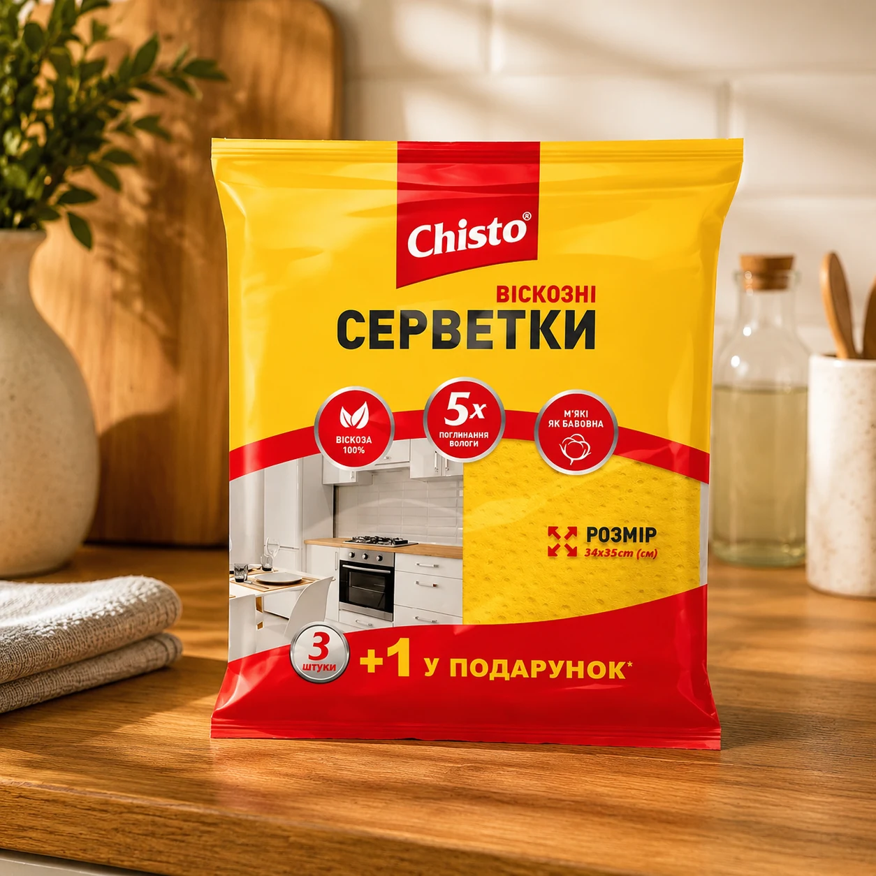 Серветки віскозні Chisto 3+1 шт — Прибирання та інвентар