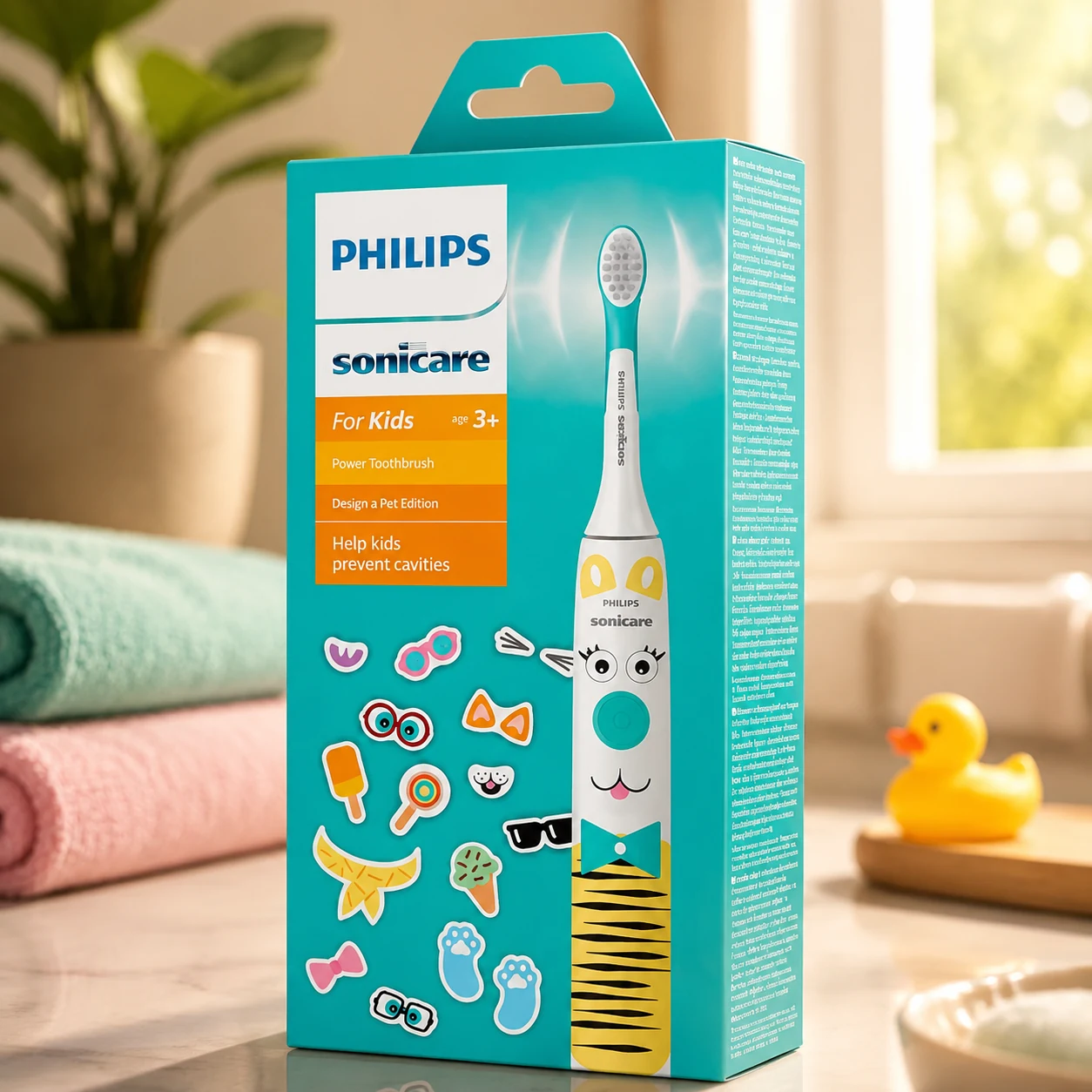 Щітка зубна електр. Philips, Philips Sonicare For Kids, для дітей, насадок-1, 2 комплекти наклейок, білий — Побутова техніка