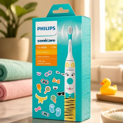 Щітка зубна електр. Philips, Philips Sonicare For Kids, для дітей, насадок-1, 2 комплекти наклейок, білий