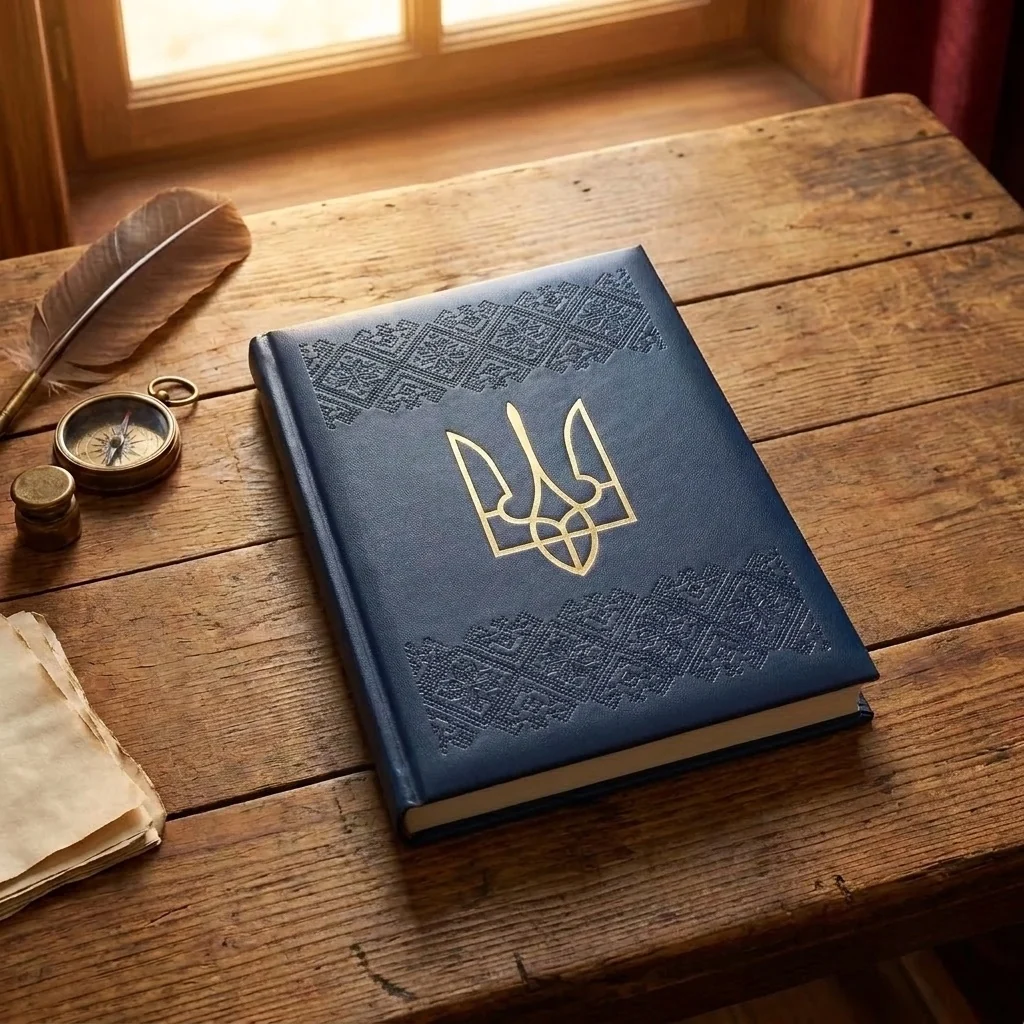 Щоденник датований А4 168 аркушів шамо обкладинка синя Герб