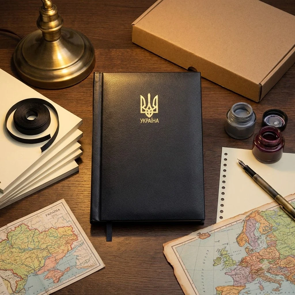 Щоденник датований А4 168 аркушів шамо обкладинка синя Герб Powerful
