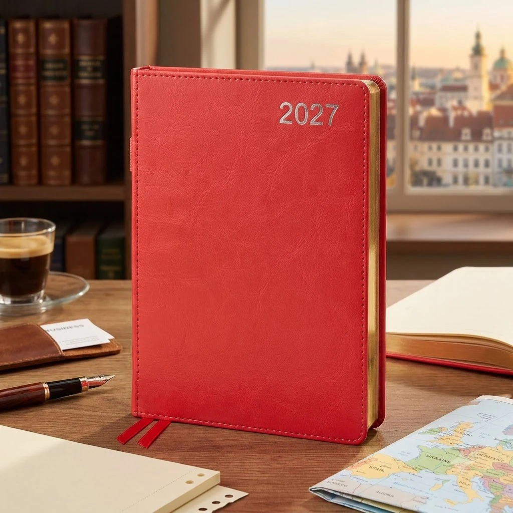 Щоденник датований А5 184 аркуша, папір шамо, обкладинка червона City Leo planner