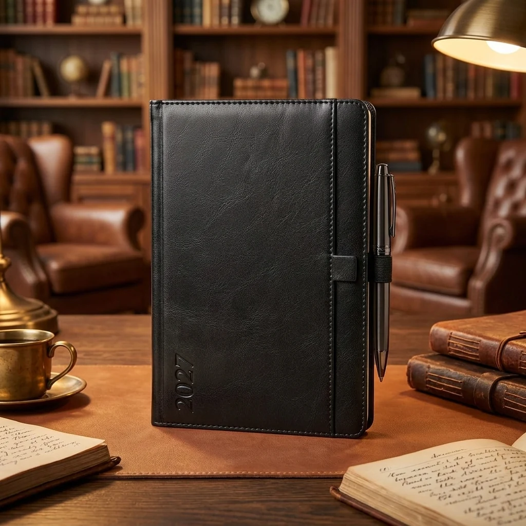 Щоденник датований А5 184 аркуша, папір шамо, обкладинка чорна Legacy Leo planner