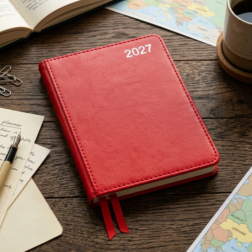 Щоденник датований А6 176 аркушів, папір шамо, обкладинка червона City Leo planner
