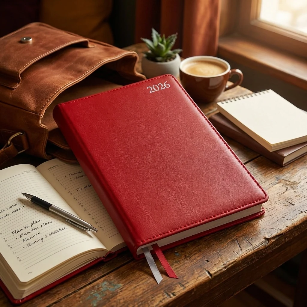 Щоденник датований А5 2026 Leo Planner Aldento інтегральний червоний 252671