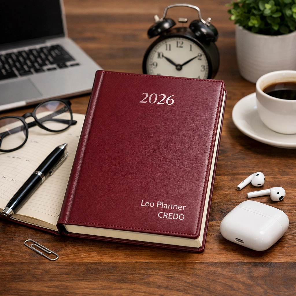 Щоденник датований А5 2026 Leo Planner Credo інтегральний бордовий 252645