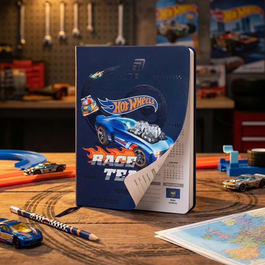 Щоденник шкільний А5 42 аркуша, обкладинка PU, Kite "Hot Wheels"