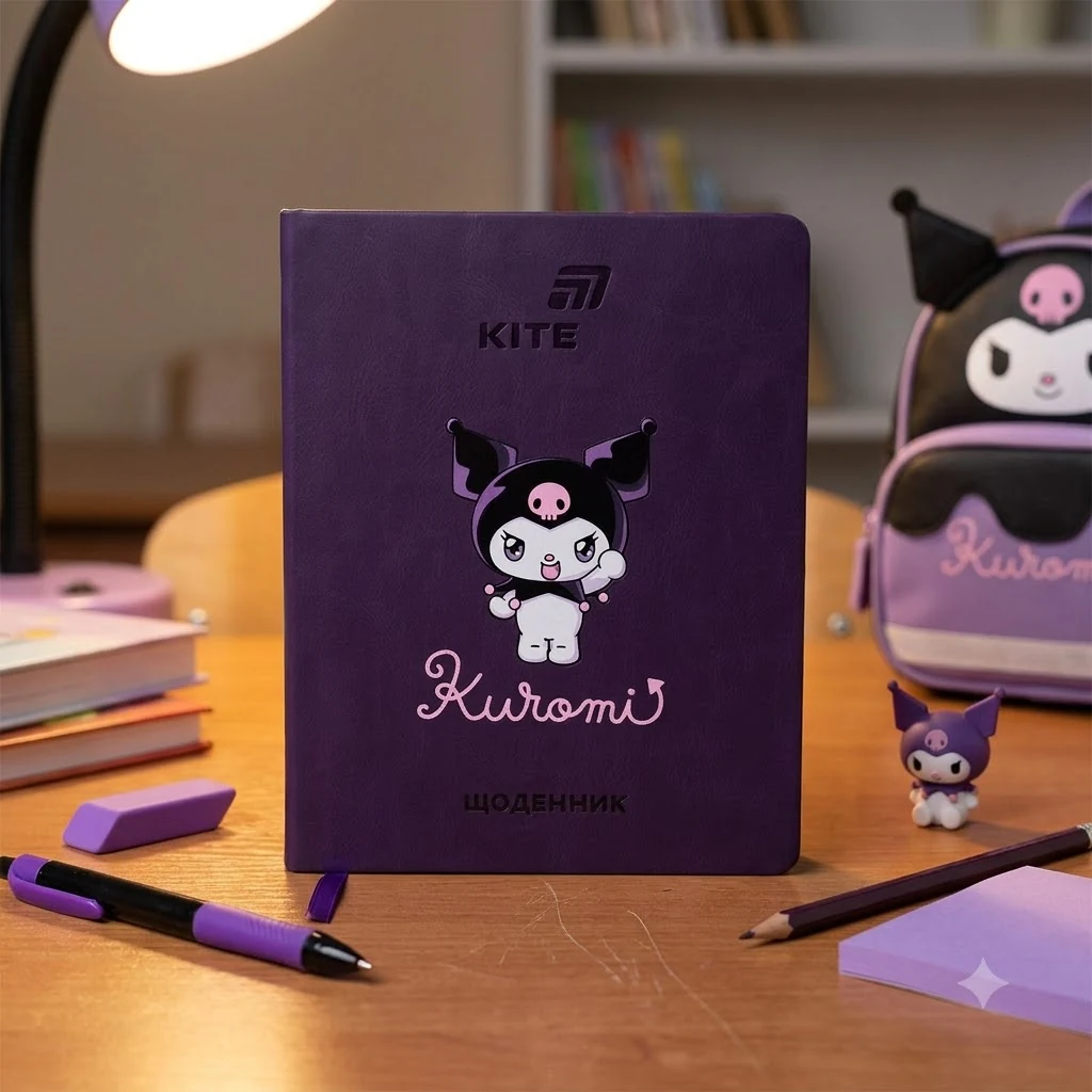 Щоденник шкільний А5 42 аркуша, обкладинка PU, Kite "Kuromi"