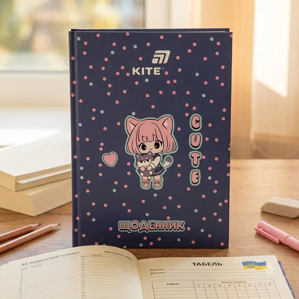 Щоденник шкільний В5 42 аркуша, обкладинка тверда, Kite "Cuteness"