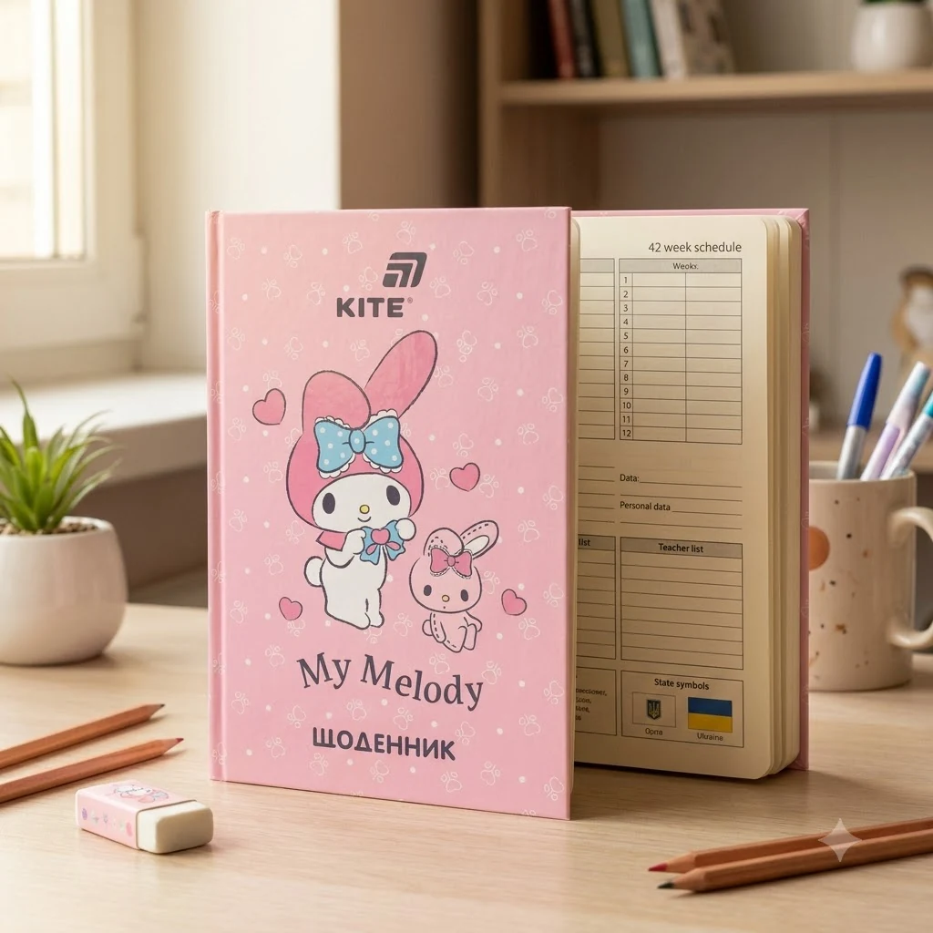 Щоденник шкільний В5 42 аркуша, обкладинка тверда, Kite "My Melody"
