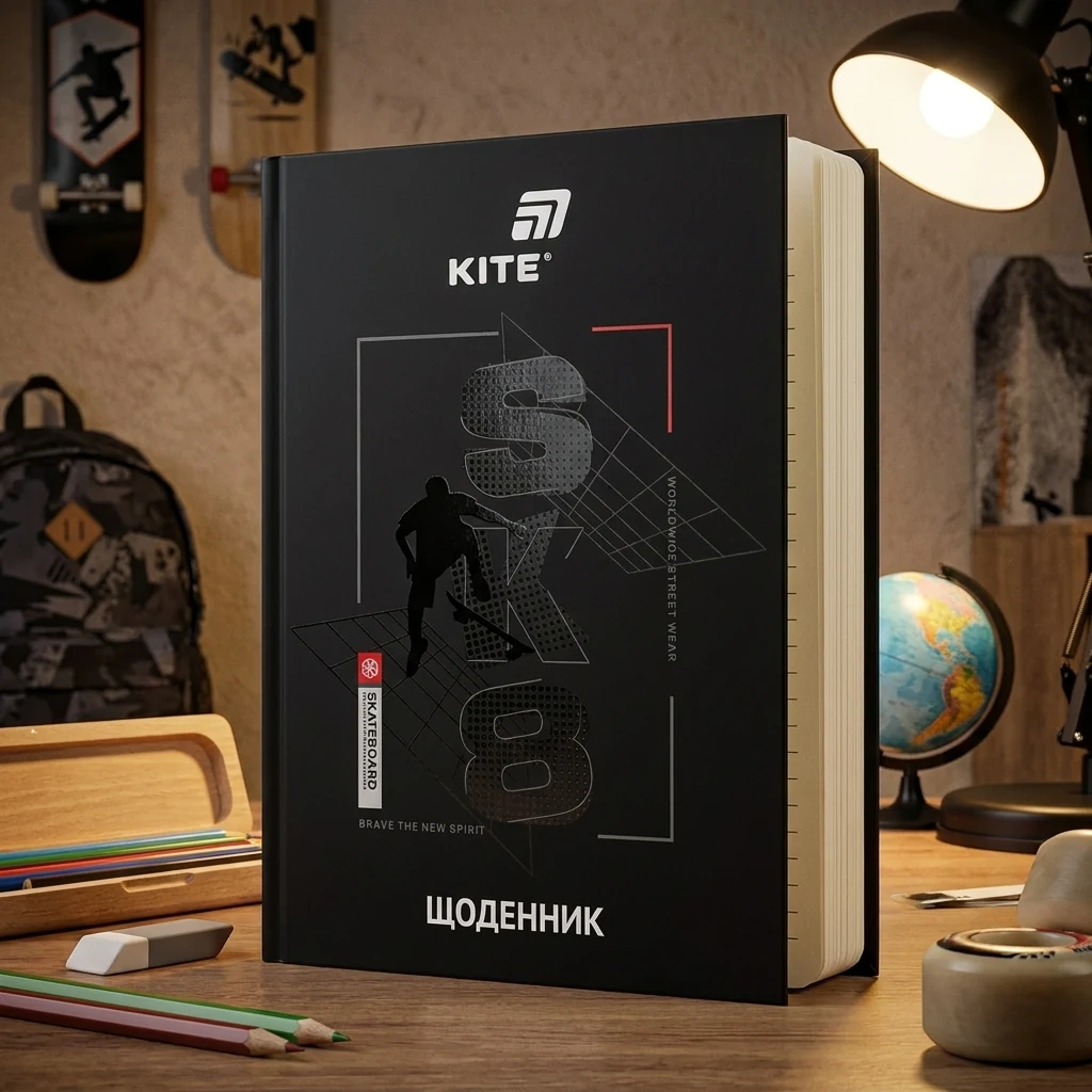 Щоденник шкільний В5 42 аркуша, обкладинка тверда "SK8" Kite