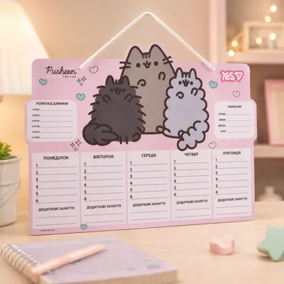 Шкільний розклад Yes Pusheen  картон ламінований 30х40см 470533
