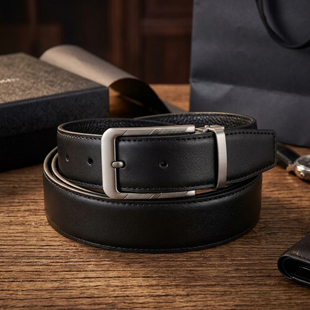 Шкіряний ремень ширина 3,3 см довжина 115 см чорний DE ESSE Leather Collection