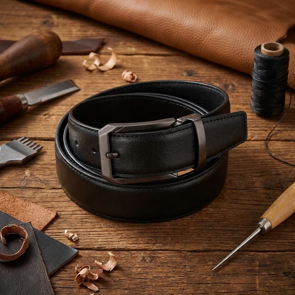 Шкіряний ремень ширина 3,3 см довжина 120 см чорний DE ESSE Leather Collection