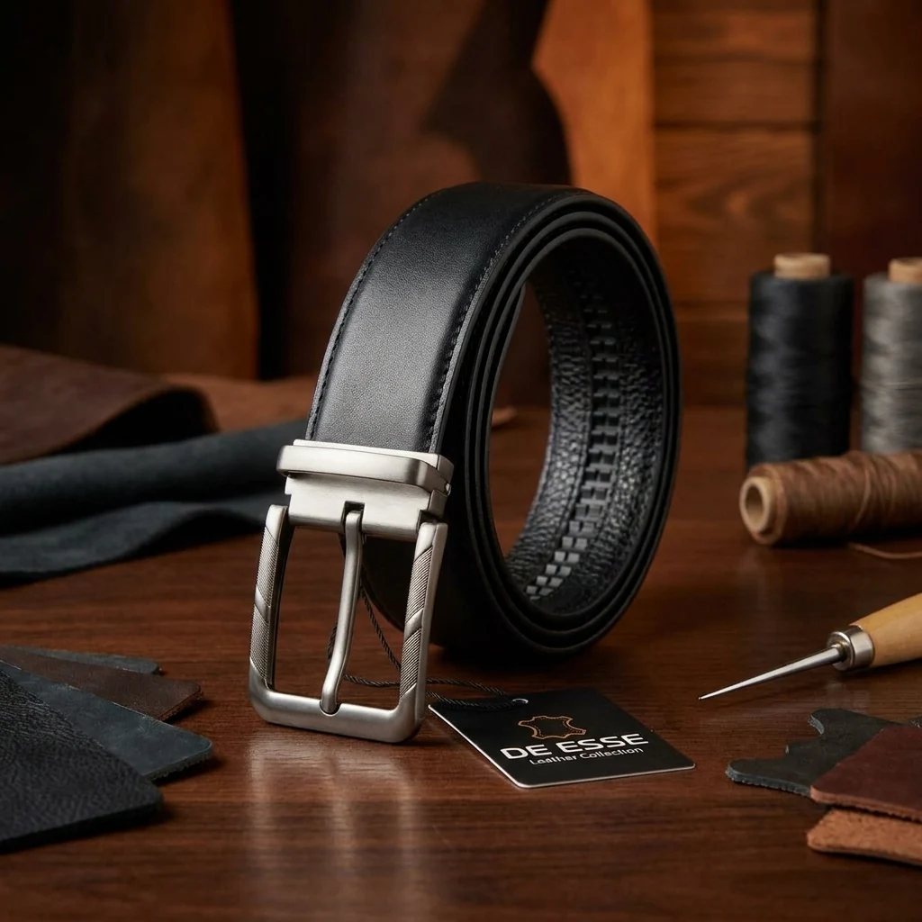 Шкіряний ремень ширина 3,3 см довжина 125 см чорний DE ESSE Leather Collection