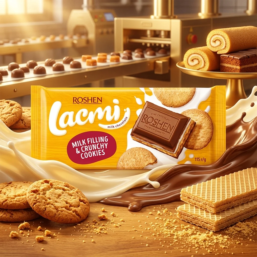 ШОКОЛАД Lacmi молочний з молочною начинкою і печивом 115г