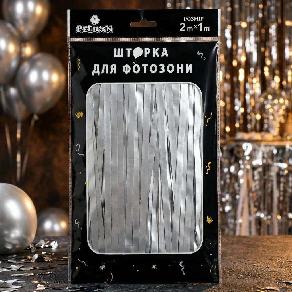 Шторка для фотозони 1*2м срібло матова