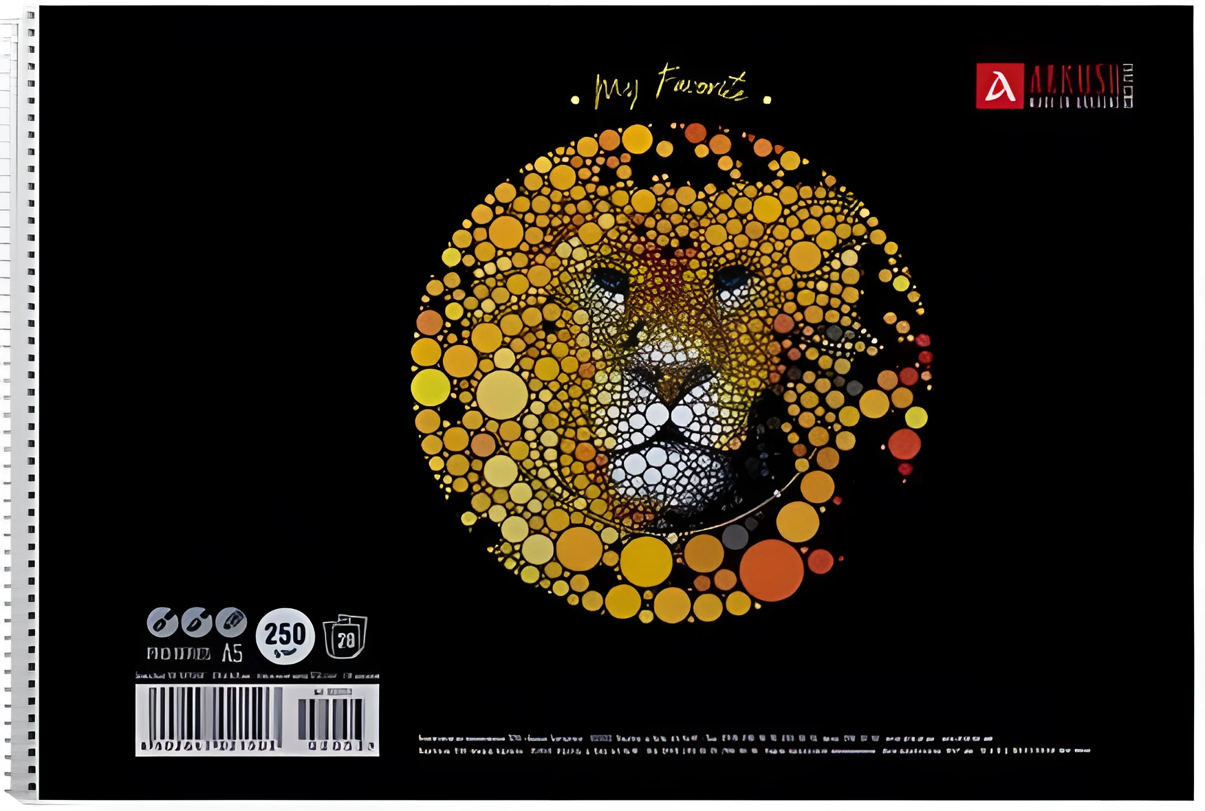 Скетчбук А5 на спіралі 28 аркушів мяка обкладинка білий блок 250г 1В2053 Лев