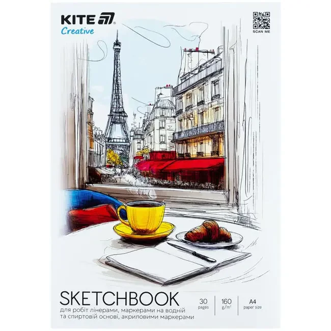 Скетчбук на склейці А4 30 аркушів 160г/м2 для маркерів Kite Creative