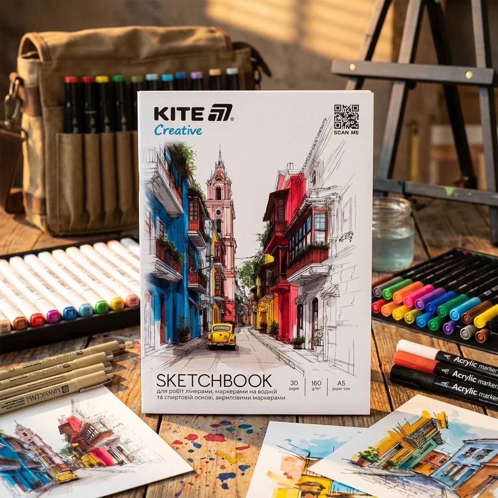 Скетчбук на склейці А5 30 аркушів 160г/м2 для маркерів Kite Creative
