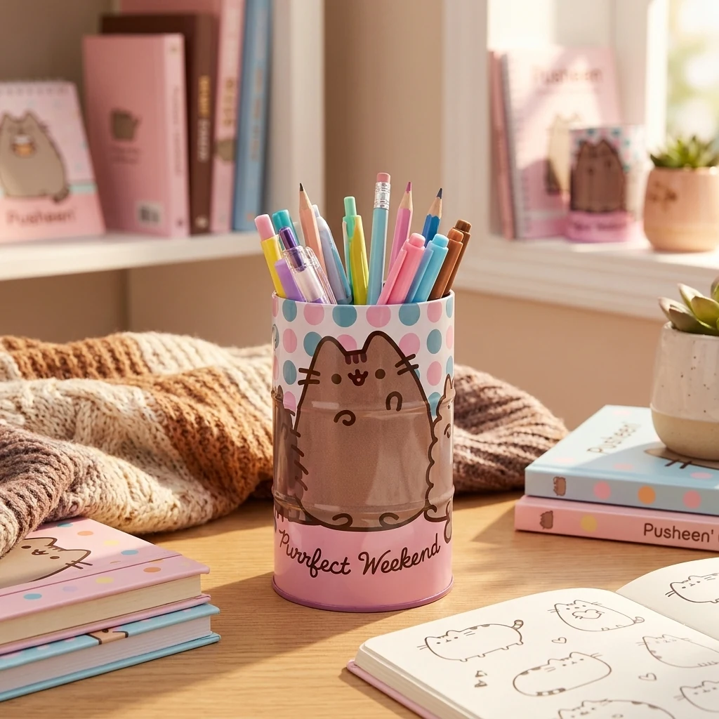 Склянка для ручок металева кругла YES «Pusheen»