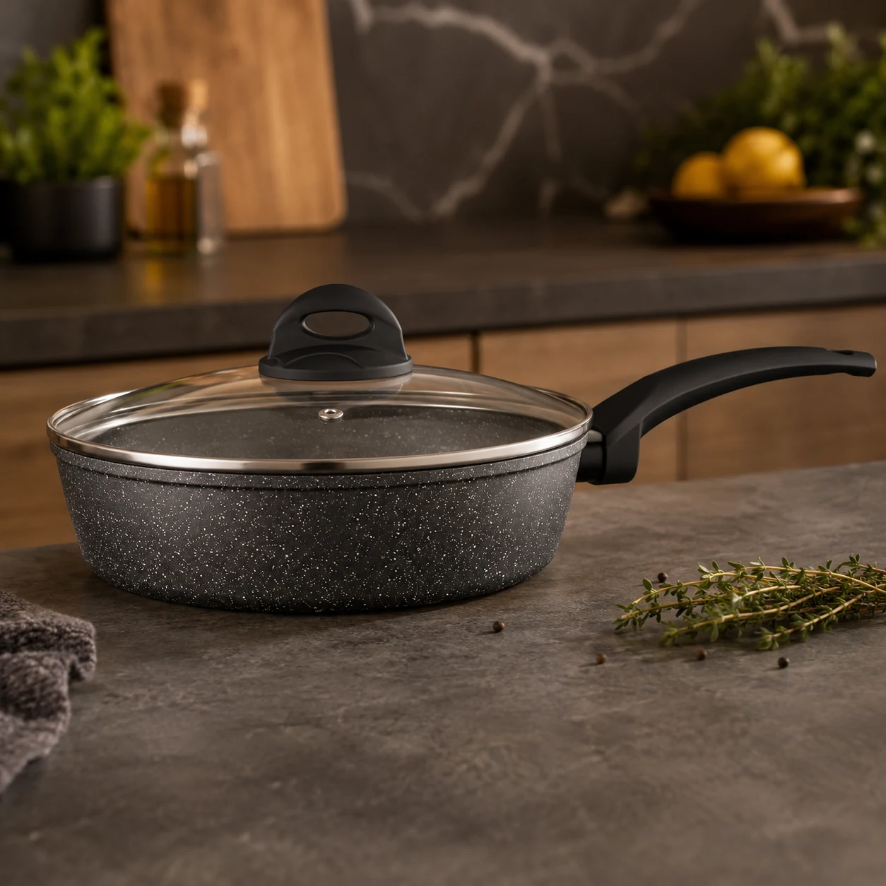 Сковорода Ardesto Gemini Gourmet Viareggio з кришкою 24 см сірий алюміній AR1924GDL — Посуд та кухня