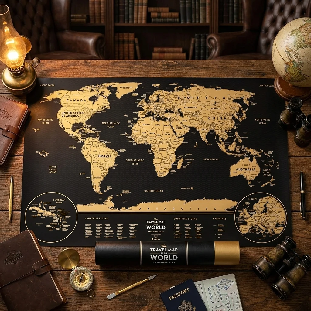 Скретч-карта "Мапа світу" Weekend Black World gold (англійською мовою) в тубусі