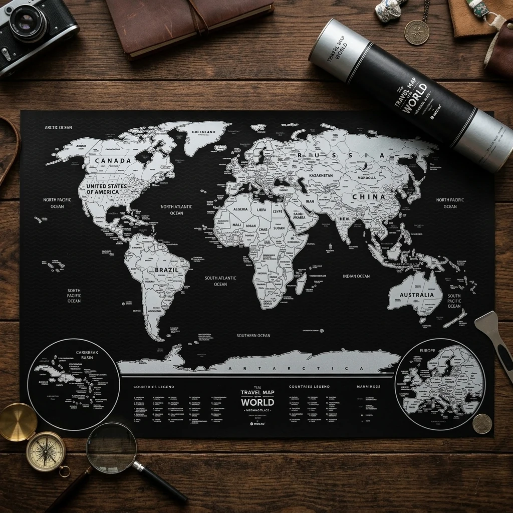 Скретч-карта "Мапа світу" Weekend Black World silver (англійською мовою) в тубусі