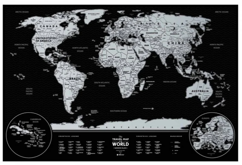 Скретч-карта "Мапа світу" Weekend Black World silver (англійською мовою) в тубусі
