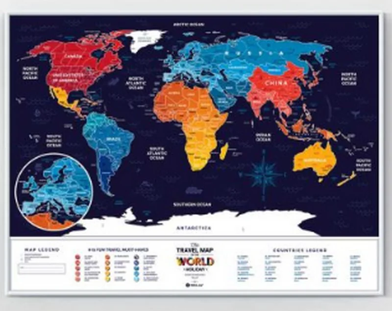 Скретч-карта світу "Travel Map Holiday World" (англійською мовою) в тубусі — фото 4