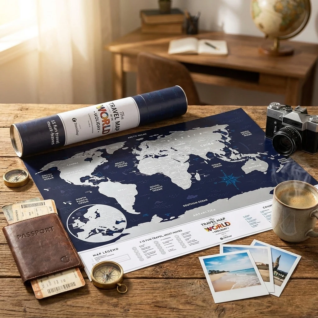 Скретч-карта світу "Travel Map Holiday World" (англійською мовою) в тубусі