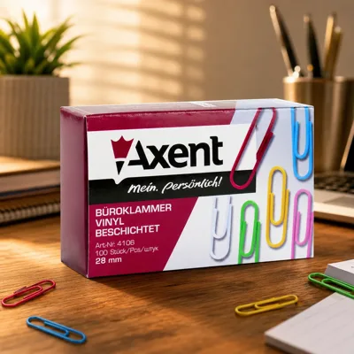 Скріпки Axent 28мм круглі кольорові 100 шт 4106