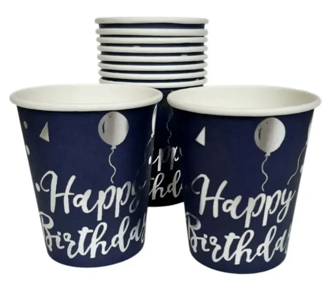 Стакан паперова "Happy birthday синій срібло"