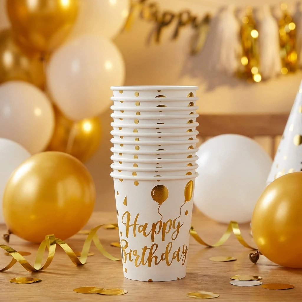 Стакан паперовий "Happy birthday золото"