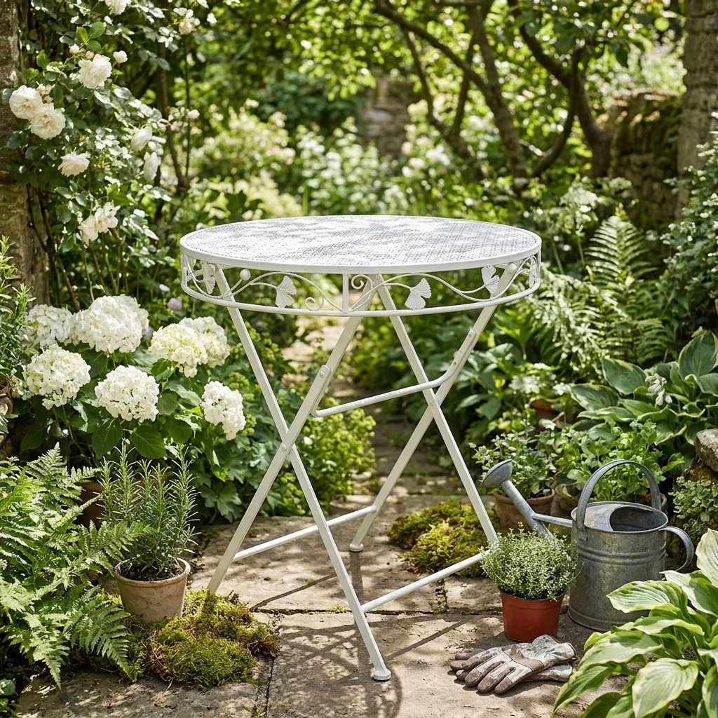 Столик садовий круглий 50 см, висота 75 см, білий