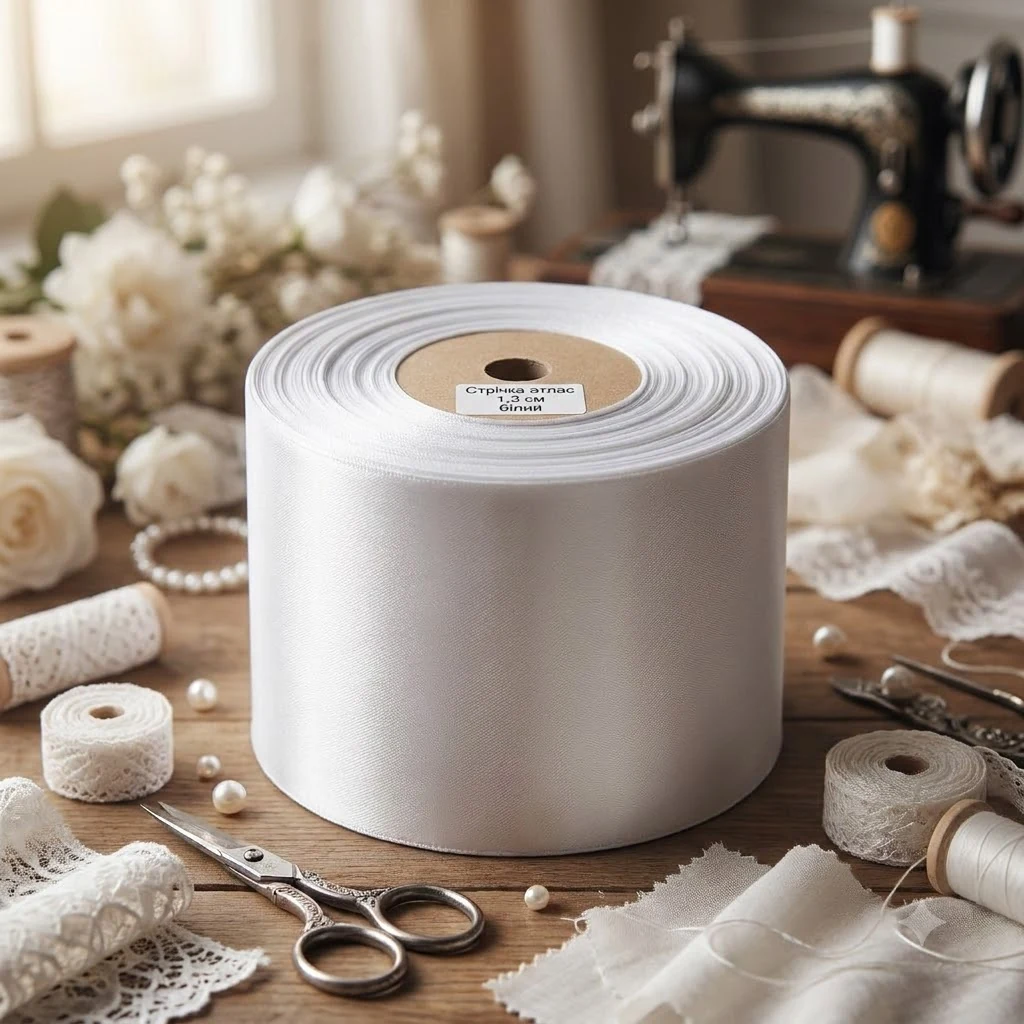 Стрічка атлас 1,2 см білий