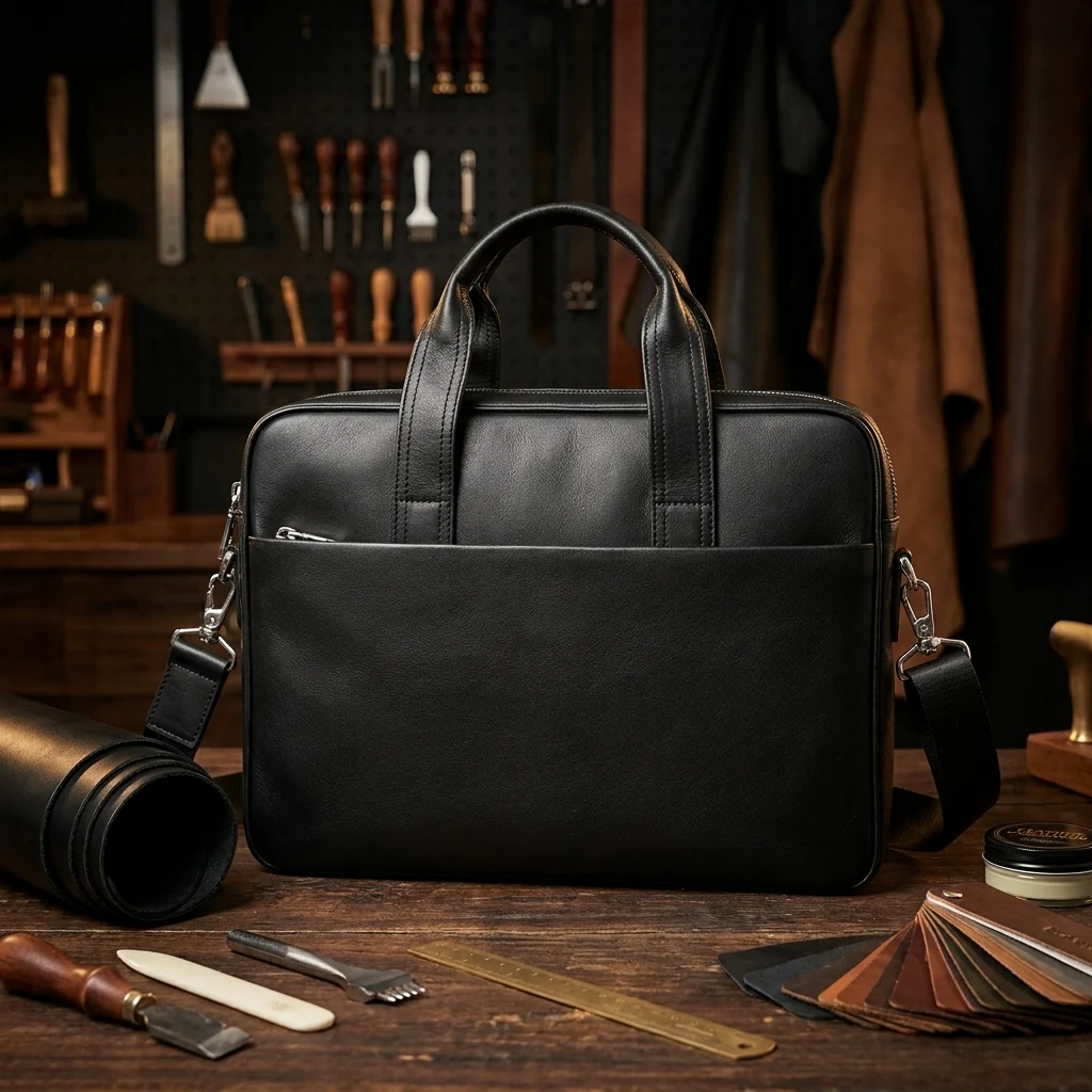 Сумка чоловіча для ноутбука 40*27*11см натуральна чорна шкіра Tiding Bag