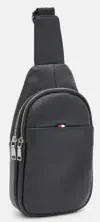 Сумка-слінг чоловіча 18*33*8см натуральна чорна шкіра Tiding Bag — фото 2