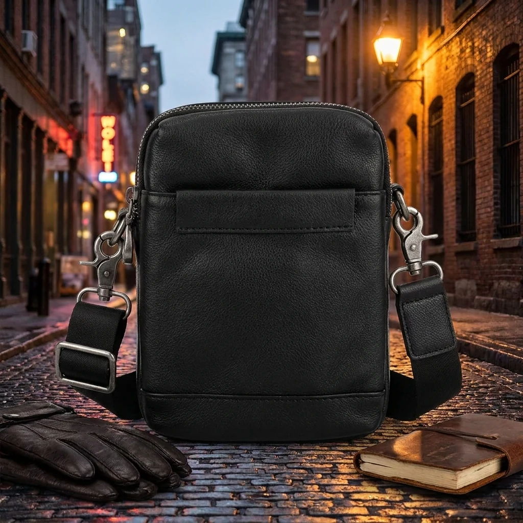 Сумка-візитка чоловіча 19*13,5*5см натуральна чорна шкіра Tiding Bag