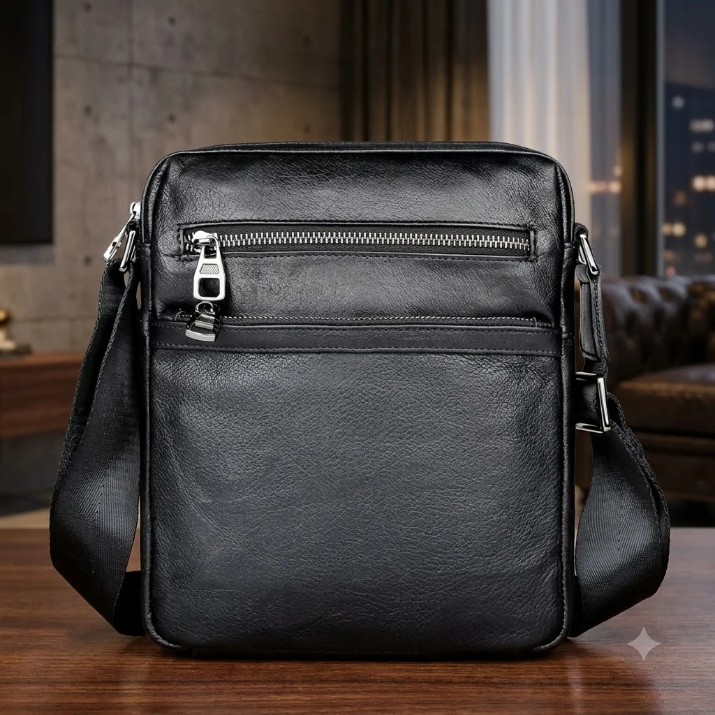 Сумка-візитка чоловіча 25*22*6см натуральна чорна шкіра Tiding Bag