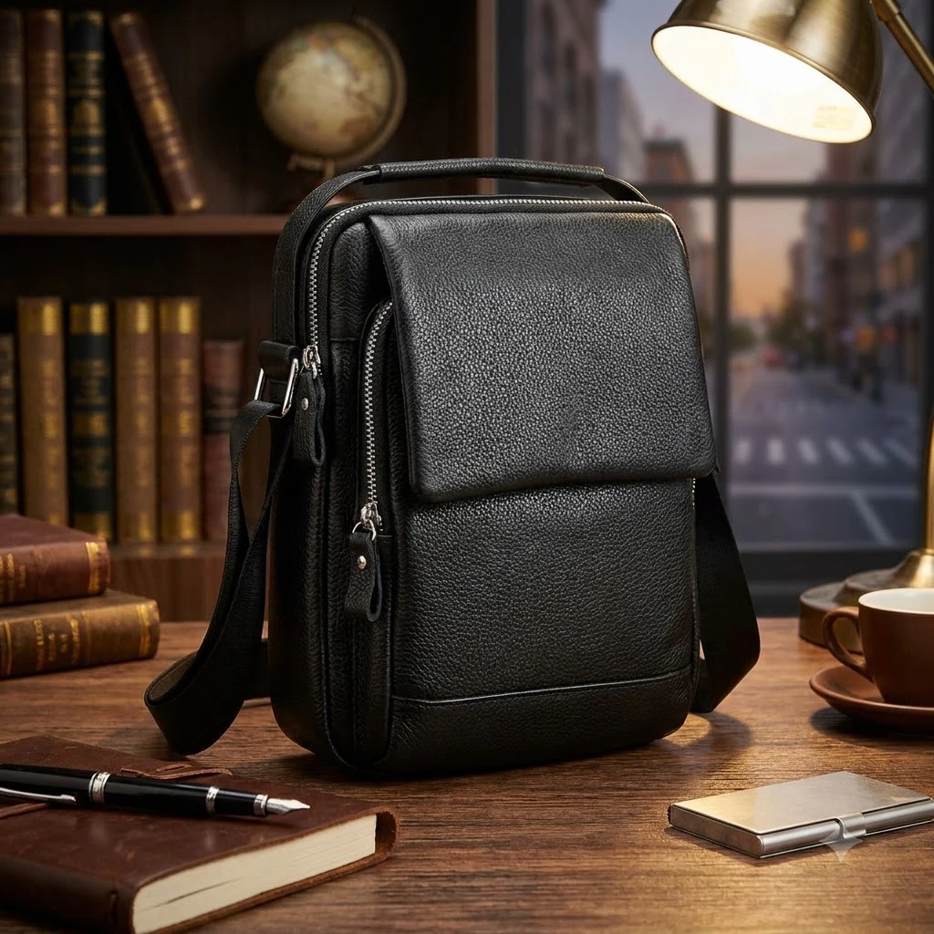 Сумка-візитка чоловіча 26*21*5см натуральна чорна шкіра Tiding Bag